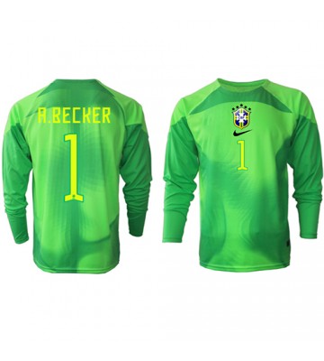 Brasilien Alisson Becker #1 Målmand Replika Udebanetrøje VM 2022 Langærmet